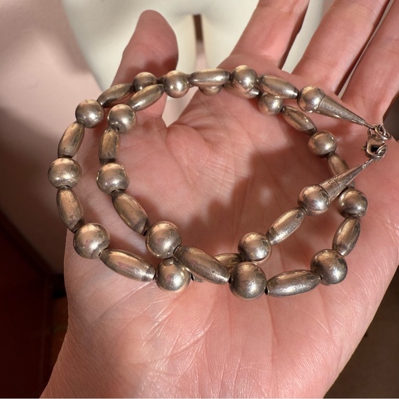 Vintage Rising Sun Navajo Sterling Silver Pearls Southwestern Choker Necklace - Picture 11 of 17